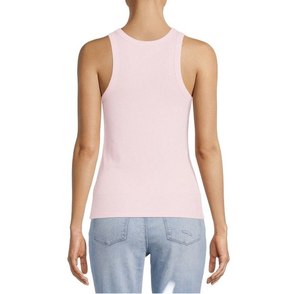 Ribbed High Neck Tank Top, Pink, Juniors, Lightweight - Picture 3 of 9